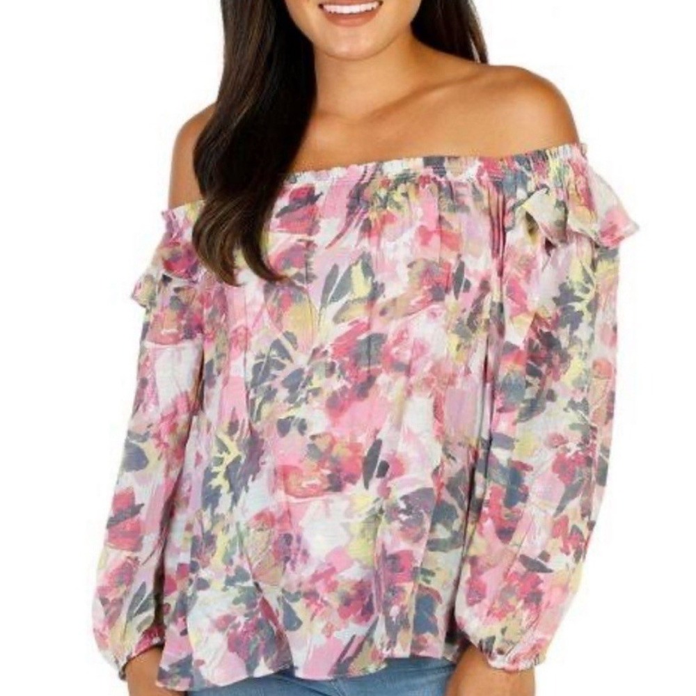 Zac & Rachel 3/4 Sleeve or Off Shoulder Blouse Sz2X Floral Lilac Rose Multicolor - Picture 10 of 10